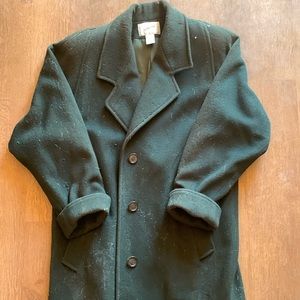 Dark green trench style coat with shoulder pads. Size 10